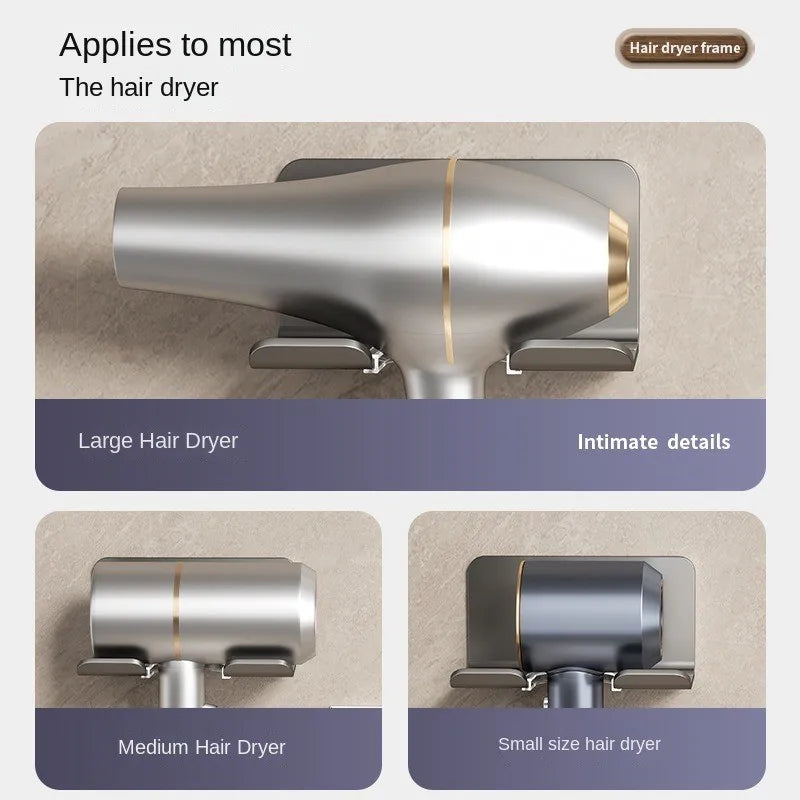 No-Drill Wall-Mounted Hair Dryer & Straightener Holder — Aluminum Bathroom Organizer Shelf
