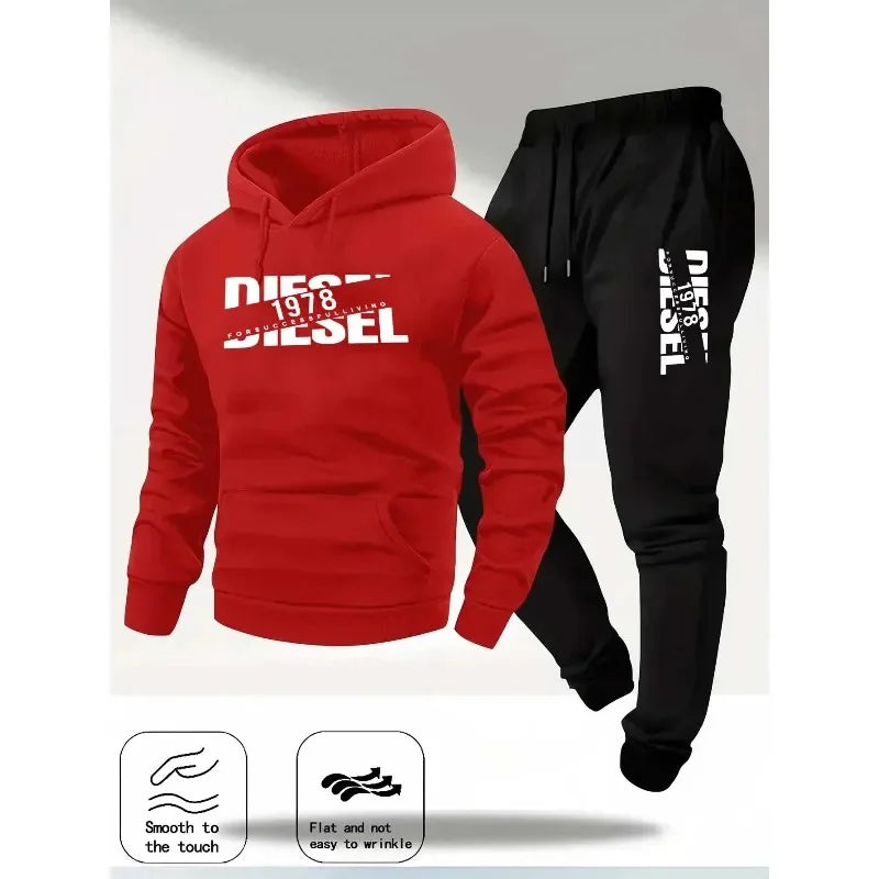 Men's Hooded Tracksuit Two-Piece Set – Casual Hoodie & Pants for Autumn/Winter