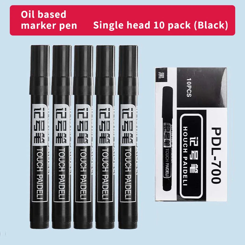 10-Pack Large Tip Black Non-Erasable Marker Pens — Permanent Markers for Labeling, Notation & Crafts
