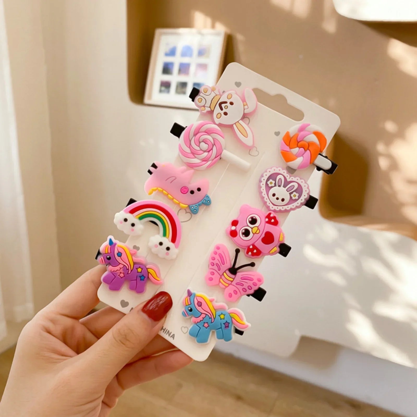 10-Pack Cute Cartoon Unicorn & Ice Cream Hair Clips for Girls, Kids Barrettes Hairpins, Fashion Hair Accessories