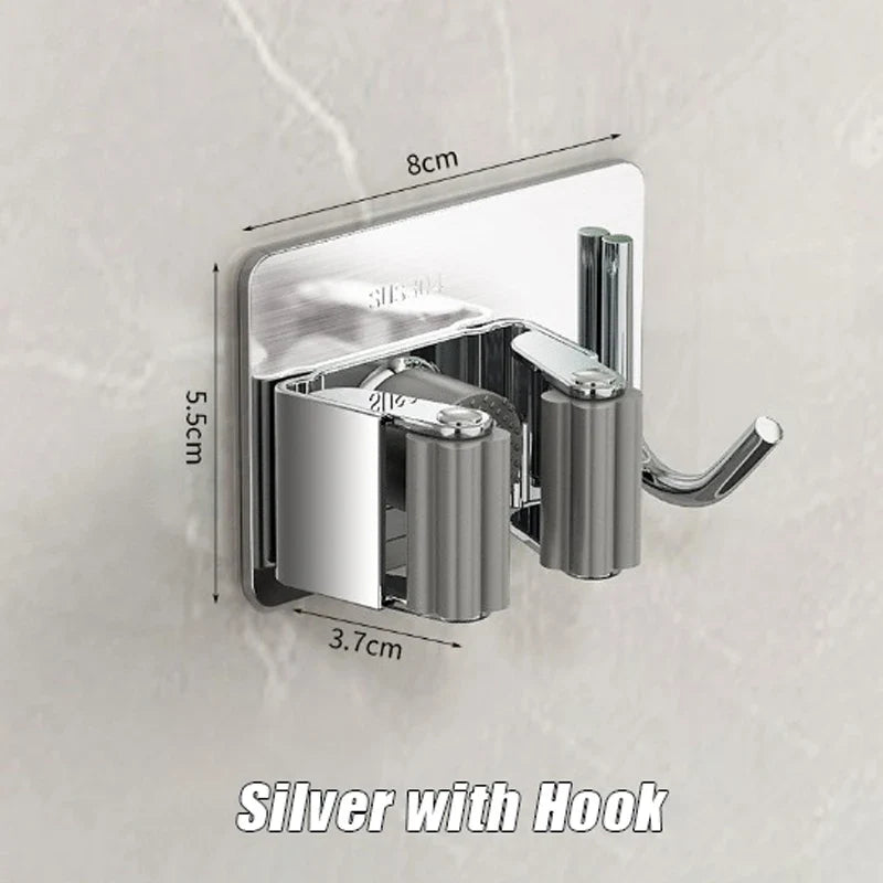 1-3 Pack Stainless Steel Nail-Free Wall Mounted Mop & Broom Holder Waterproof Bathroom Storage Rack