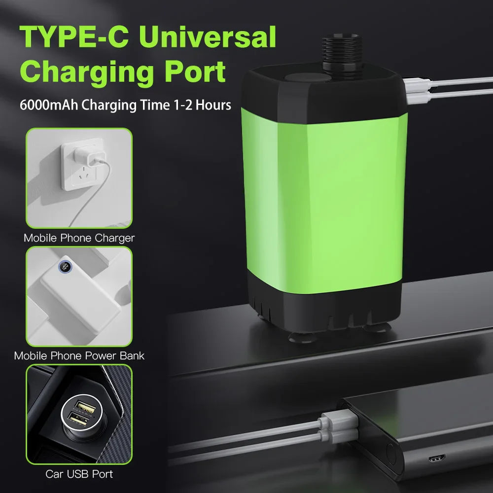 Portable Camping Shower Pump 6000mAh – USB Rechargeable RV Outdoor Shower Kit with Full-Screen Digital Display & Adjustable Energy-Saving Mode