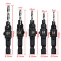 5pc Hex Shank Countersink & Taper Drill Bit Set for Wood (56–69mm) – Screw Hole Opener & Reamer