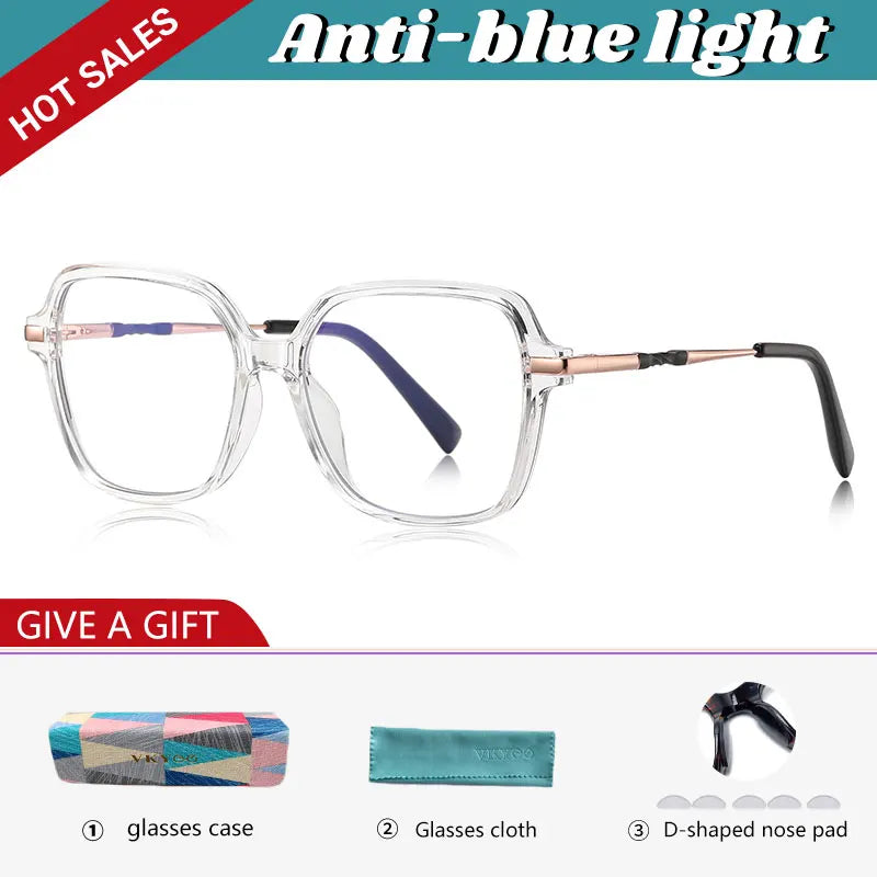 VICKY Geometric Simple Square Large Frame Women's Glasses Anti-Blue Light Reading Glasses Customizable Prescription PFD2211