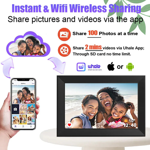 10.1-inch (25.6 cm) Digital Photo Frame 16GB WiFi Touchscreen 1280x800 IPS Auto-Rotate Photo Sharing - Ideal Gift