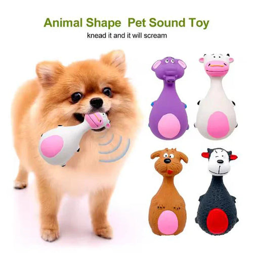 1-Pack Round-Bellied Cartoon Squeaky Dog Toy - Bite-Resistant Latex Rubber, Purple Elephant / White Cow / Brown Options