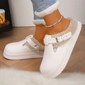 Waterproof Eva Furry Mules Slippers Women 2025 Winter Metal Buckle Warm Plush Slippers Soft Thick Bottom Non Slip Indoor Slides