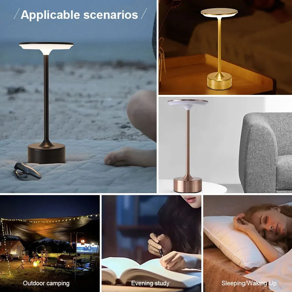 LED Touch Desk Lamp, Rechargeable Dimmable Metal & Crystal Table Light — 3-Color Portable USB for Office Bedroom Living Room