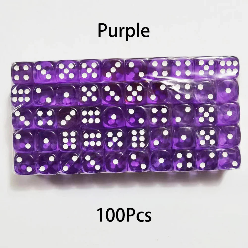 100-Pack 6-Sided Dice 14mm D6 Acrylic Rounded-Edge Transparent Dice for Board Games & DnD