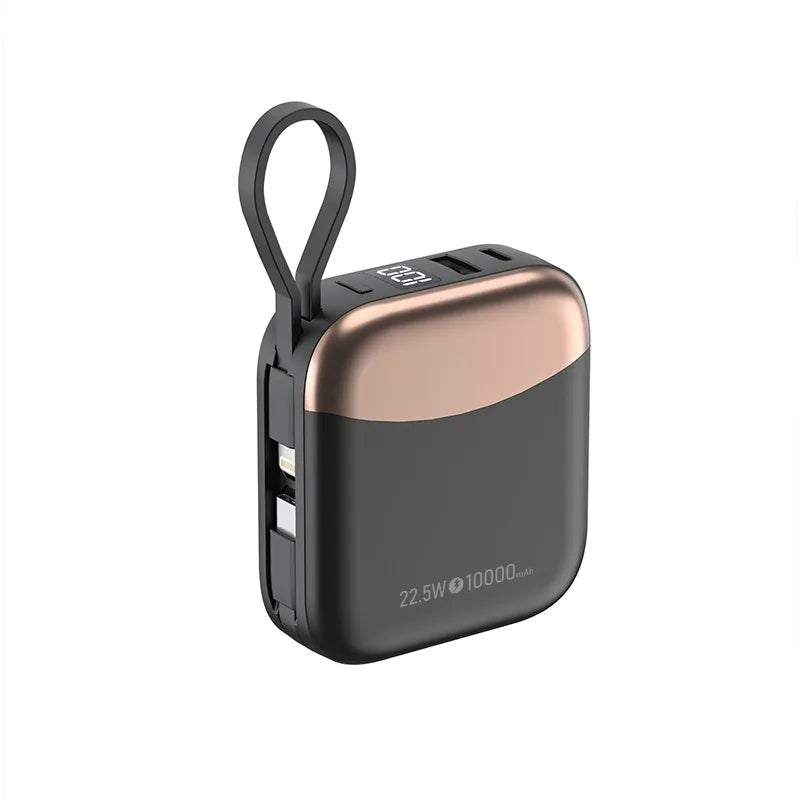 10000mAh 65W Portable Power Bank with Built-in Cables – Fast Charging USB-C External Battery