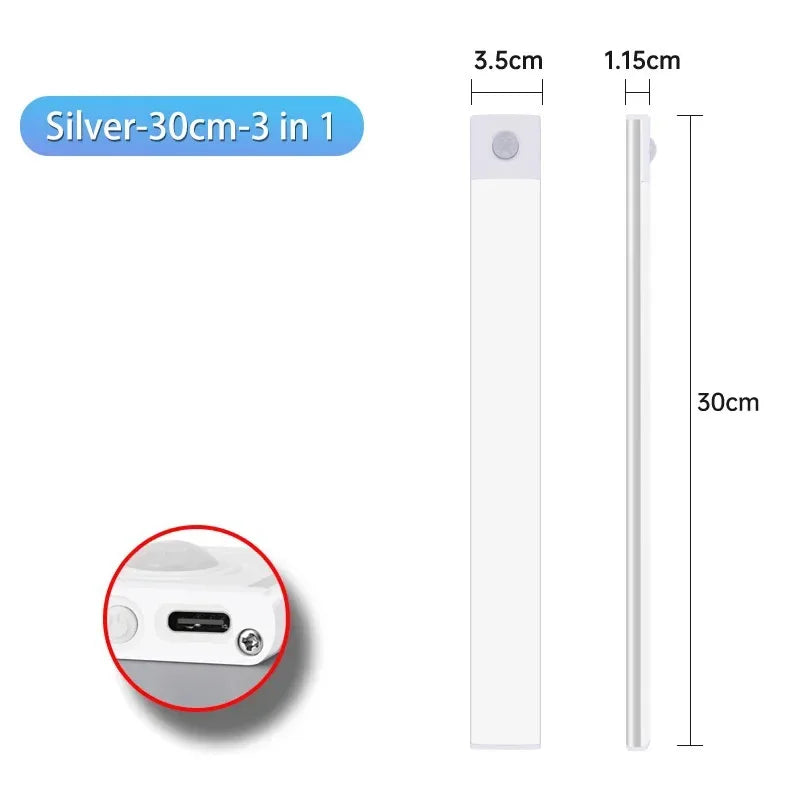 10-60cm Led Night Light Motion Sensor Under Cabinet Lights Thin Rechargeable Wireless Lamp for Kitchen Cabinet Bedroom Lighting