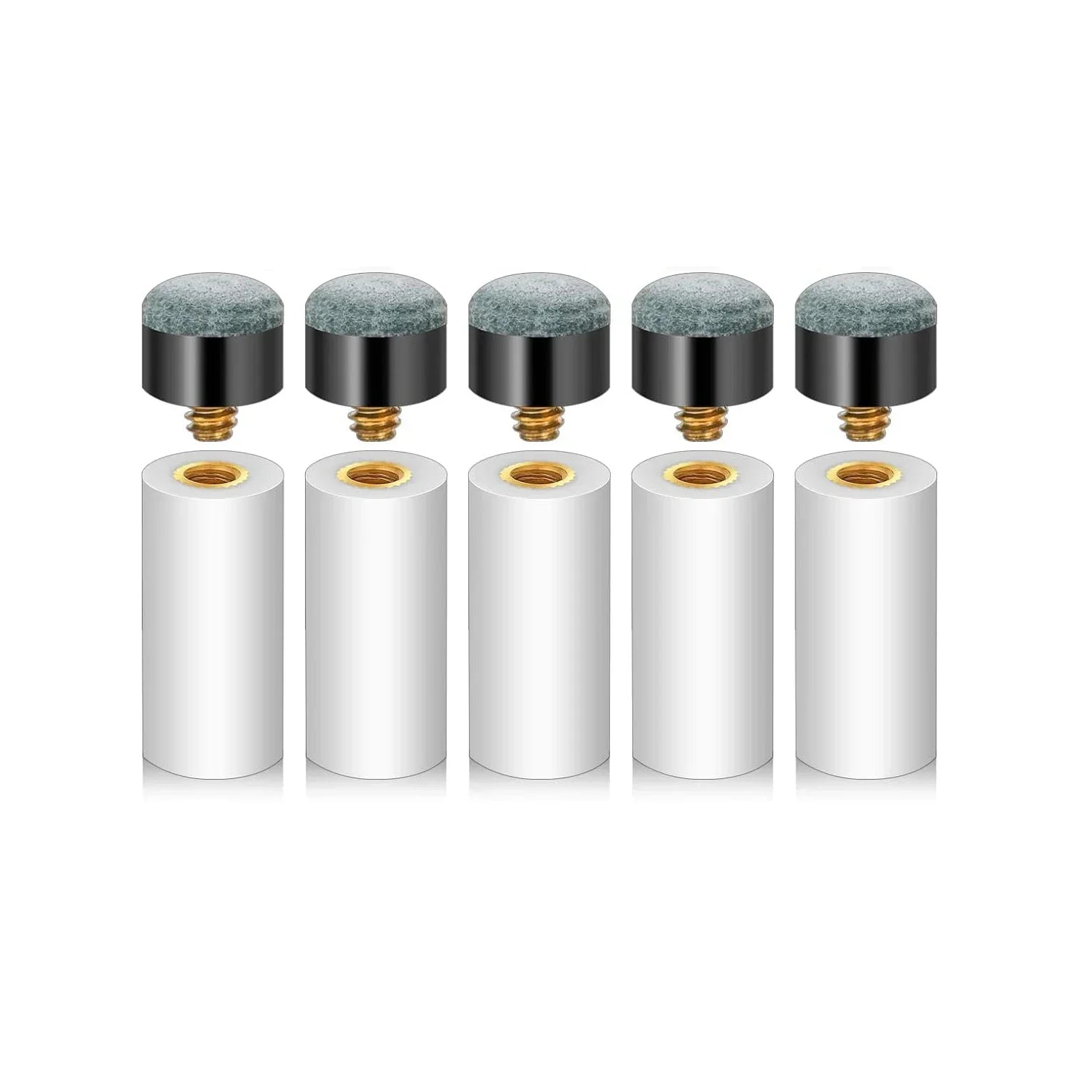 5/10-Pack 12mm Screw-On Pool Cue Tips with Ferrules — Leather Billiard Cue Tip Replacements