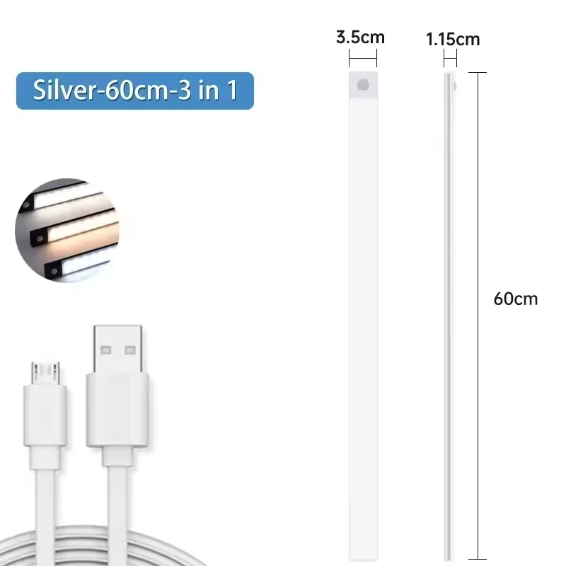 10-60cm Led Night Light Motion Sensor Under Cabinet Lights Thin Rechargeable Wireless Lamp for Kitchen Cabinet Bedroom Lighting