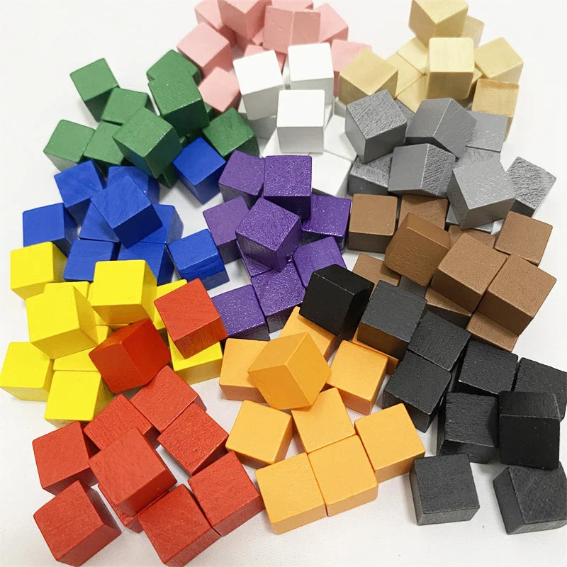 100-Pack 10mm (0.39 in) Colorful Wooden Cubes - Dice Tokens for Crafts, Board Games & Early Education