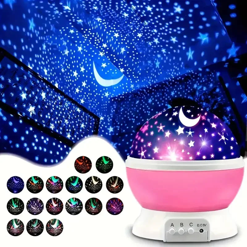 Rotating Galaxy Star Projector Night Light — USB or 3×AA Battery Powered LED Lamp for Bedroom, Parties, Weddings & Kids' Rooms