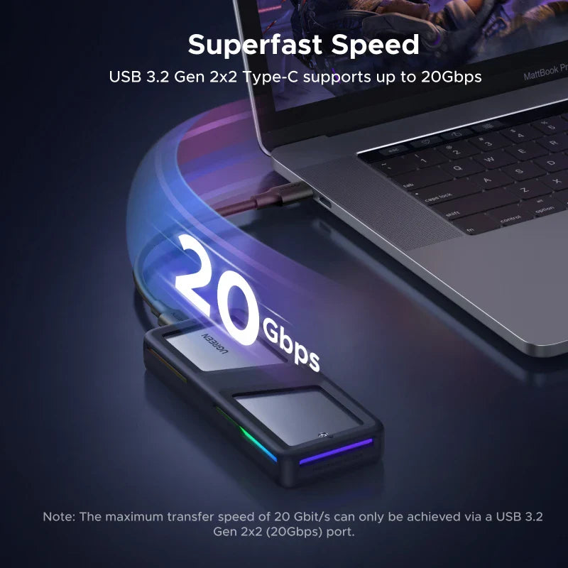 20Gbps M.2 NVMe/SATA SSD Enclosure USB-C — USB 3.2 Gen2x2 with RGB