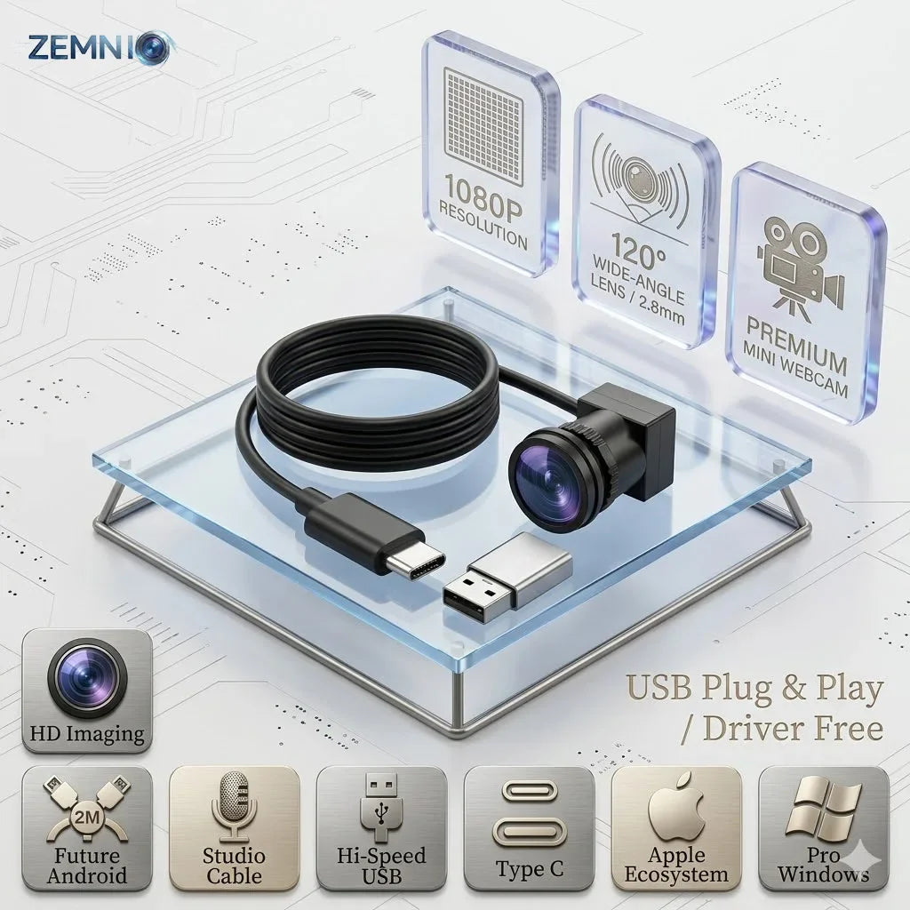 1080P HD Webcam for PC TV, 3.7mm 90° & 2.8mm 120° Lens Options, USB Type-C Plug Play Camera with Mic, 2M Cable for Work/Study