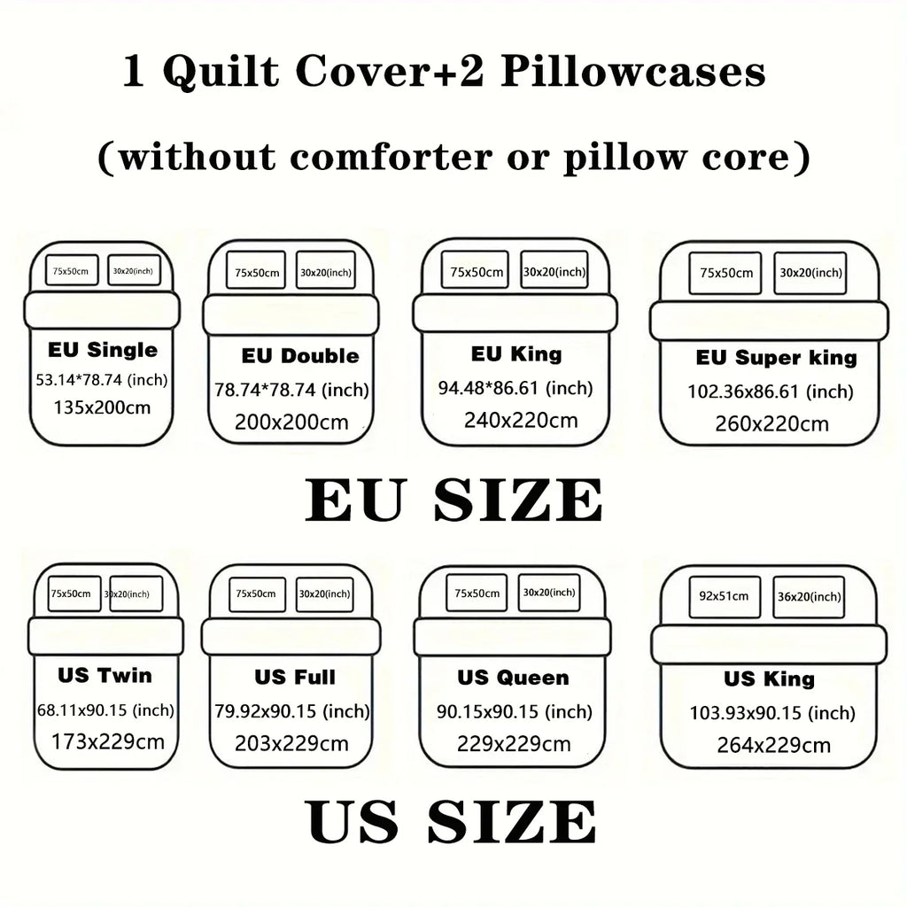 3-Piece Santa Claus Printed Bedding Set – Festive Duvet Cover & Pillowcases, Soft 100% Polyester, Machine Washable, Multiple Sizes (1.0–2.2 m / 3.3–7 ft)