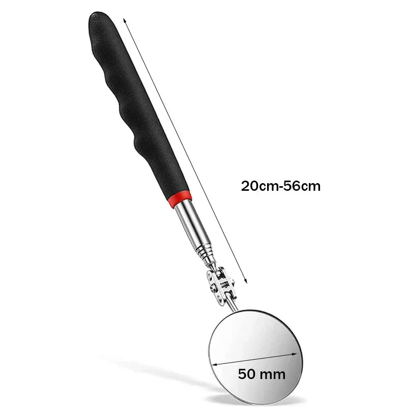 360° Telescoping Inspection Mirror with LED Light & Magnetic Head — Extendable 9.4–28.7 in (24–73 cm) for Car Repair