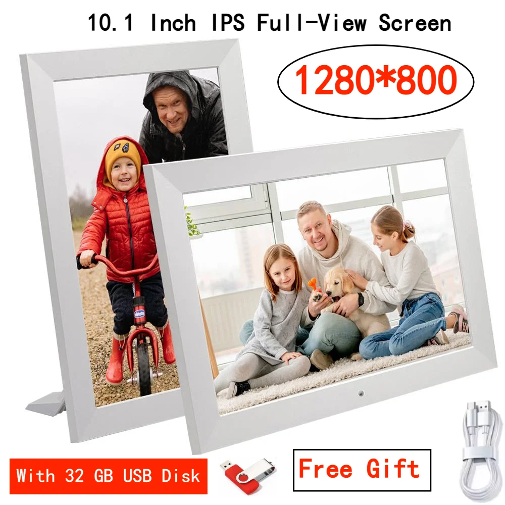 10.1-Inch (25.7 cm) Digital Photo Frame 1280x800 IPS HD — Remote Control, Video & Music, Clock Calendar