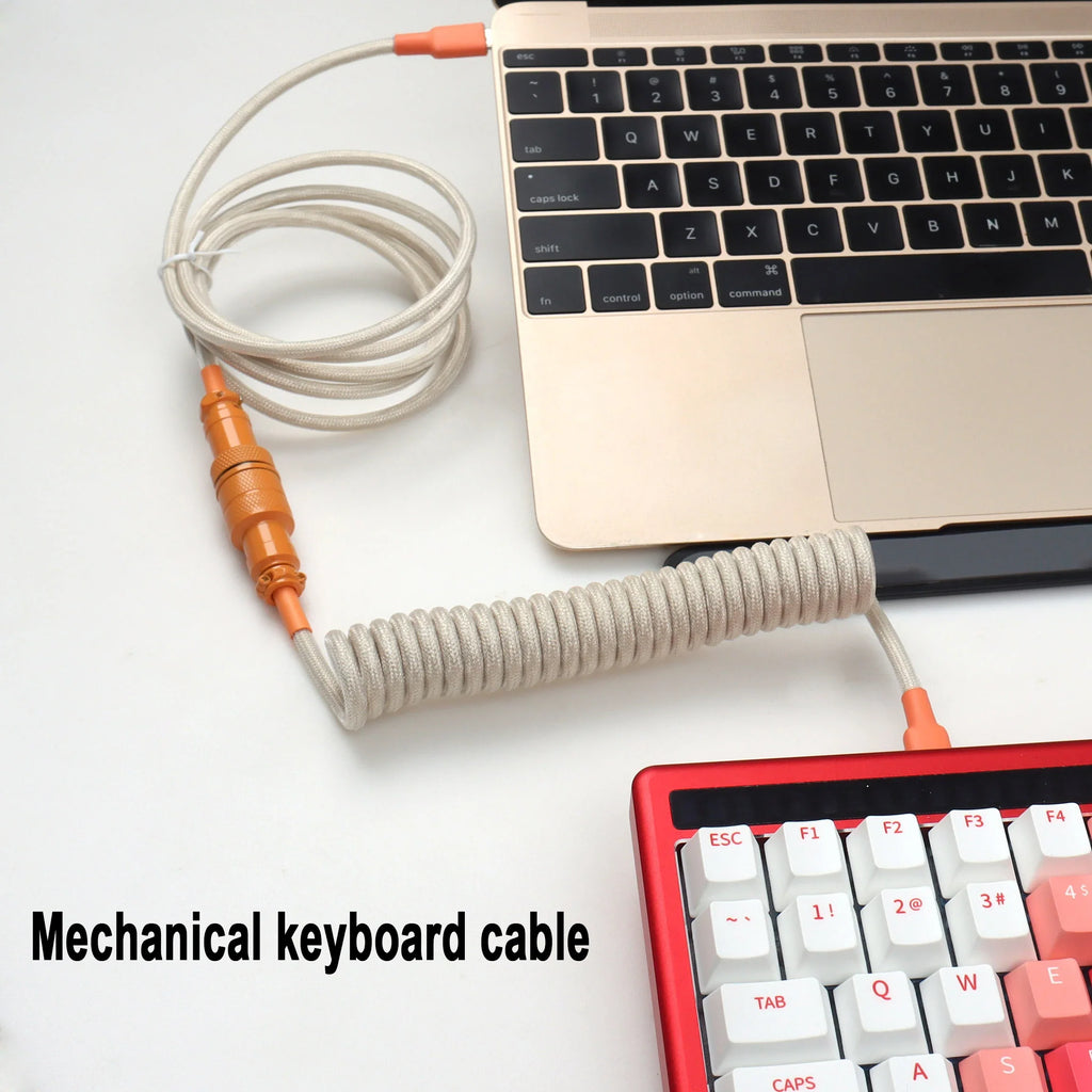 Mechanical Keyboard Type C to C End Coiled Cables with Detachable Aviator Connector Gaming Keyboard Wire