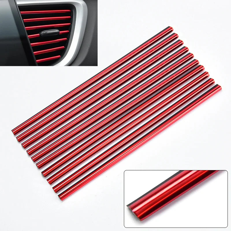10-Pack Car Air Vent Trim Strips 20cm (7.87 in) PVC Decorative Air Outlet Moulding for Interior Car