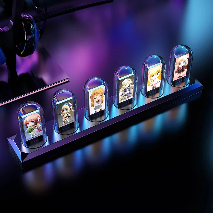RGB Nixie Tube Desk Clock 1.14-inch IPS Color Screen — Smart WiFi USB-C LED Tube Night Light, Digital Alarm, Photo Album & Weather