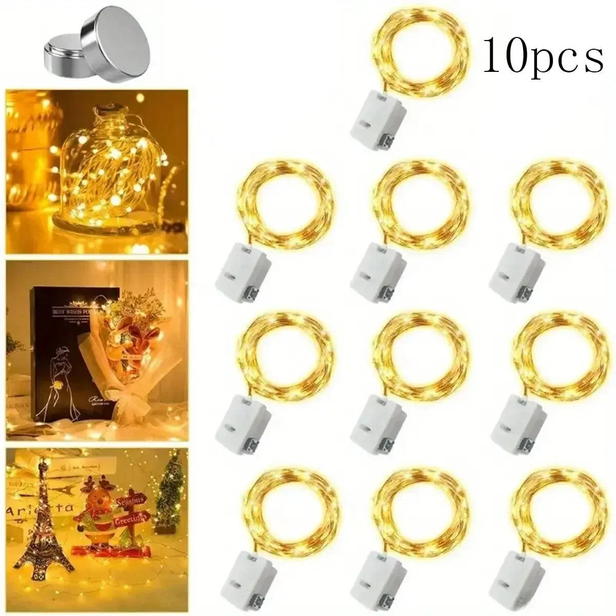 10-Pack Battery Powered LED String Lights, Multicolor Fairy Garland for Wedding Party Indoor & Outdoor Decor