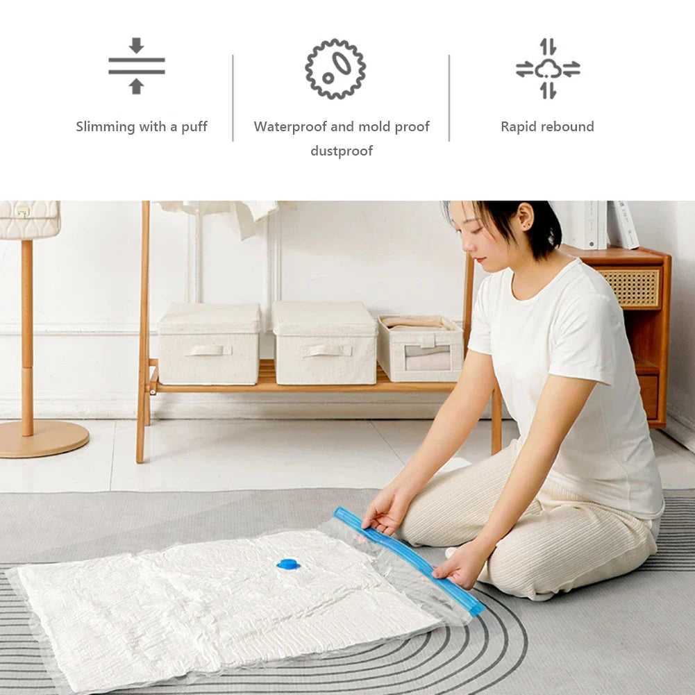 4-Pack Reusable Vacuum Storage Bags for Clothes, Clear Large Space-Saving Compression Bags for Travel & Home