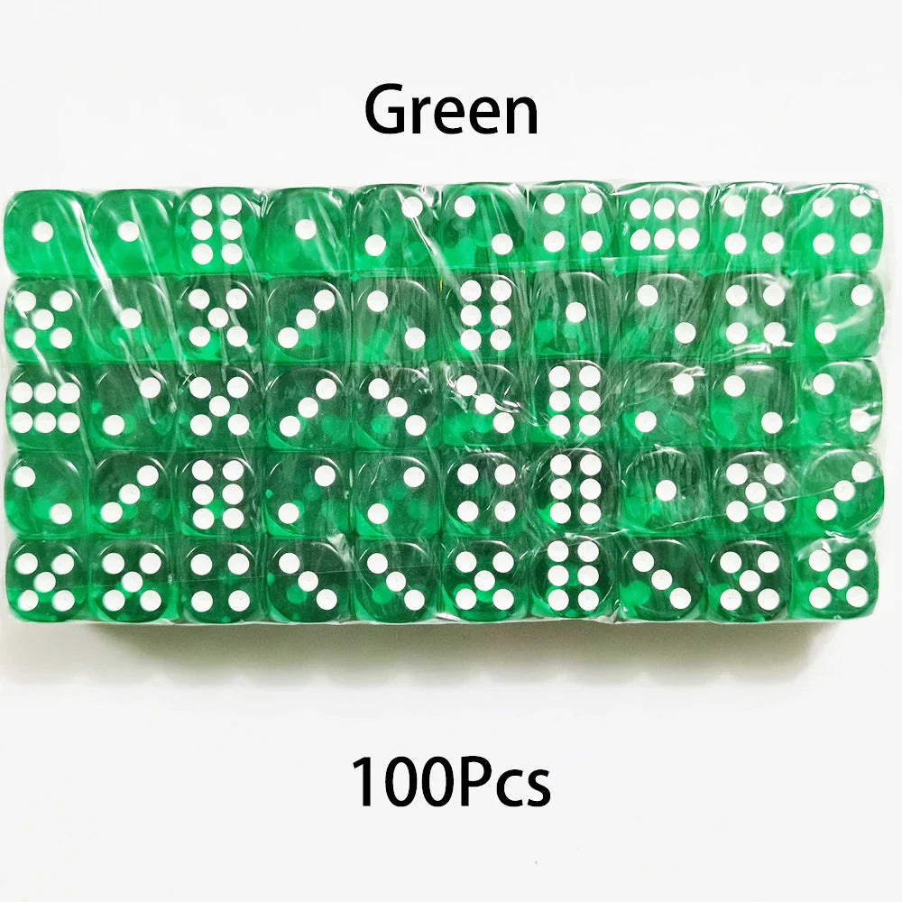 100-Pack 6-Sided Dice 14mm D6 Acrylic Rounded-Edge Transparent Dice for Board Games & DnD