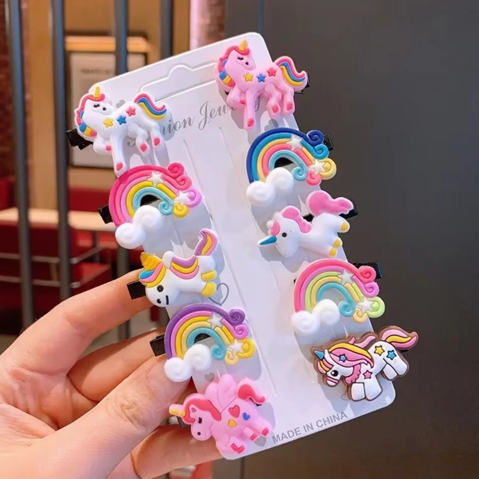 10-Pack Cute Cartoon Unicorn & Ice Cream Hair Clips for Girls, Kids Barrettes Hairpins, Fashion Hair Accessories