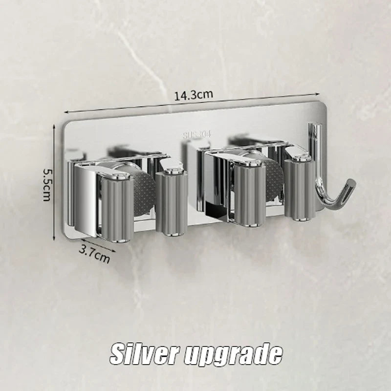 1-3 Pack Stainless Steel Nail-Free Wall Mounted Mop & Broom Holder Waterproof Bathroom Storage Rack