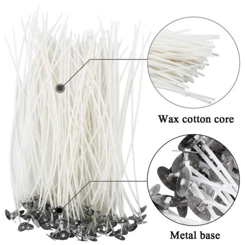 100-Pack Waxed Cotton Candle Wicks with Stand and Tabs, Smokeless Soy Wax-Core Candle Making Supplies