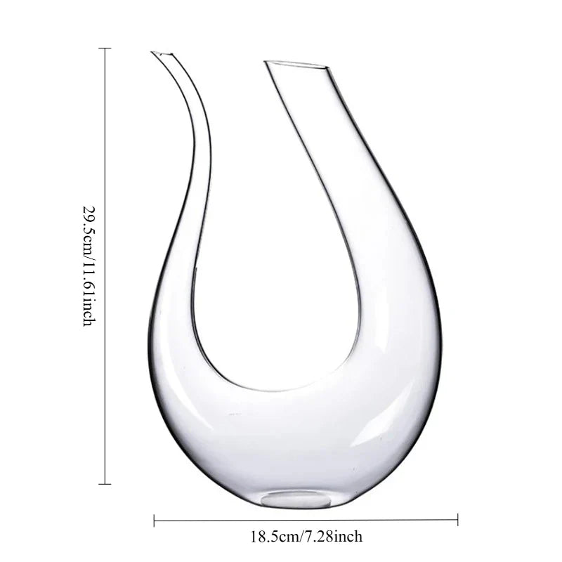 Handmade Lead-Free Crystal Wine Decanter 1.5 L (1500 ml / 50.7 fl oz) U-Shaped Carafe with Pourer Aerator for Home Bar