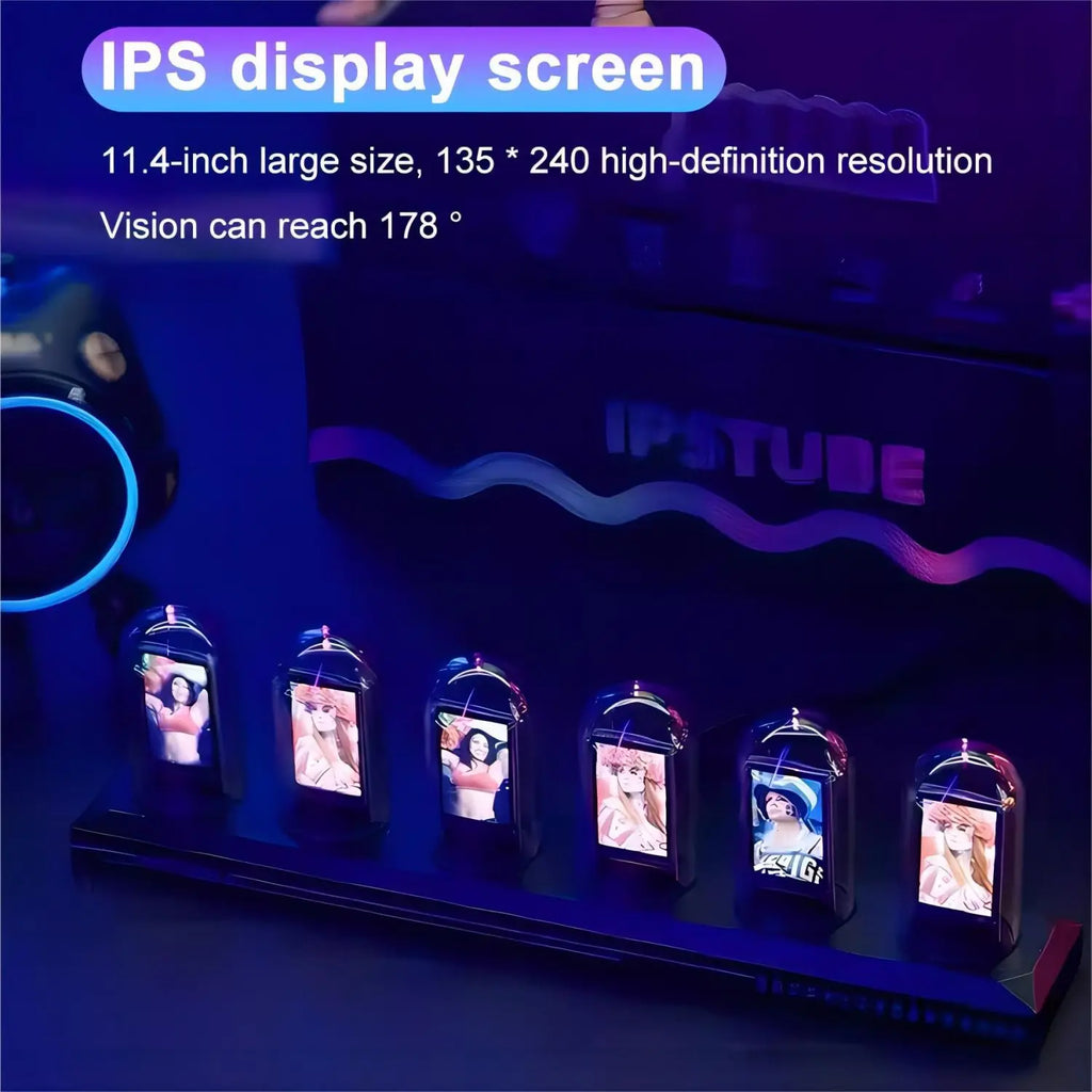 RGB Nixie Tube Desk Clock 1.14-inch IPS Color Screen — Smart WiFi USB-C LED Tube Night Light, Digital Alarm, Photo Album & Weather
