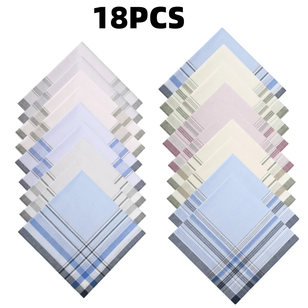 10–18 Pack Retro Cotton Handkerchiefs for Men & Elders — 14.9 in (38 cm) Striped Square Handkerchiefs, Assorted Colors