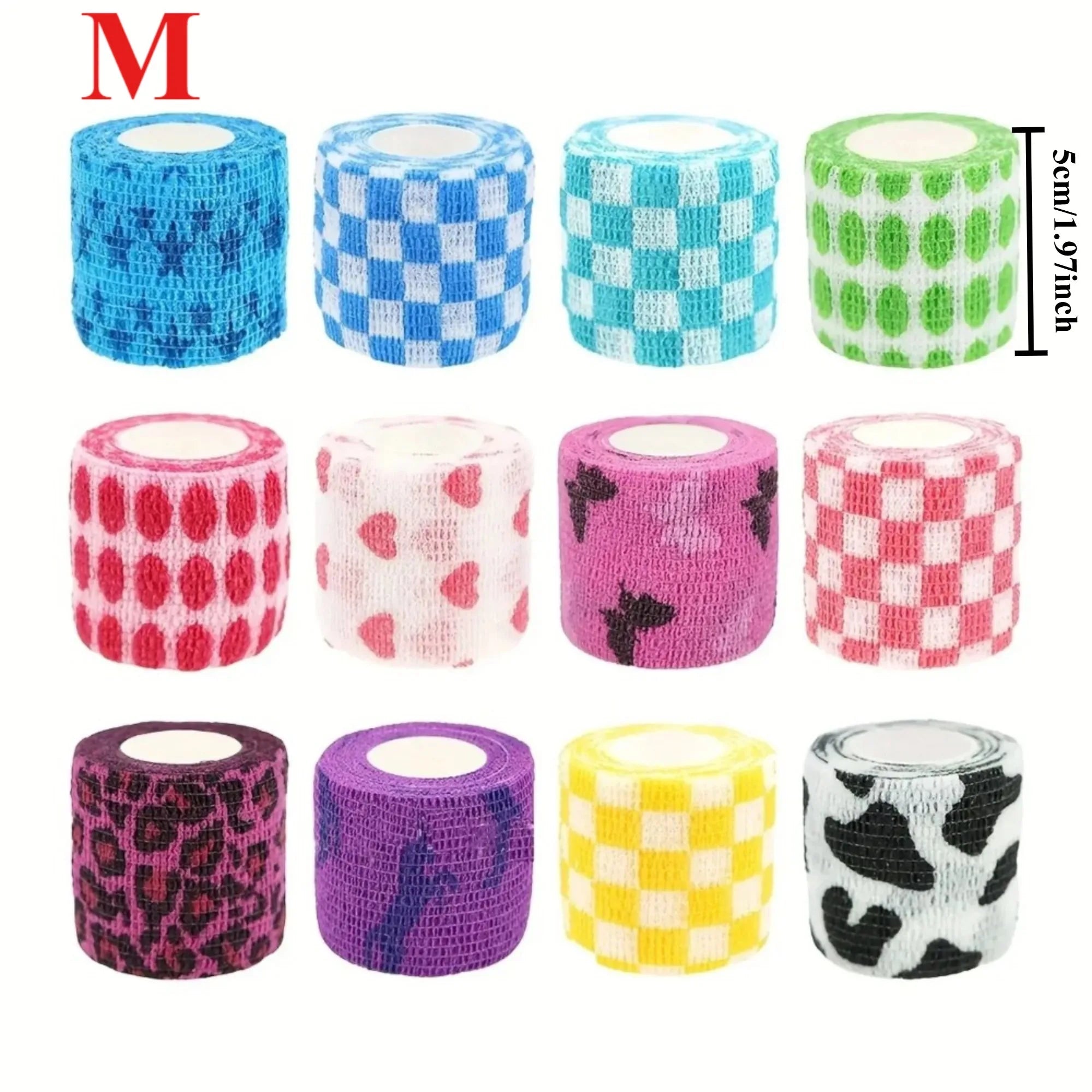 10/12-Pack Colorful Self-Adhesive Elastic Cohesive Bandage Wrap 5 cm x 4.8 m (1.96 in x 189 in) for Knee, Finger, Ankle, Palm & Pet Care
