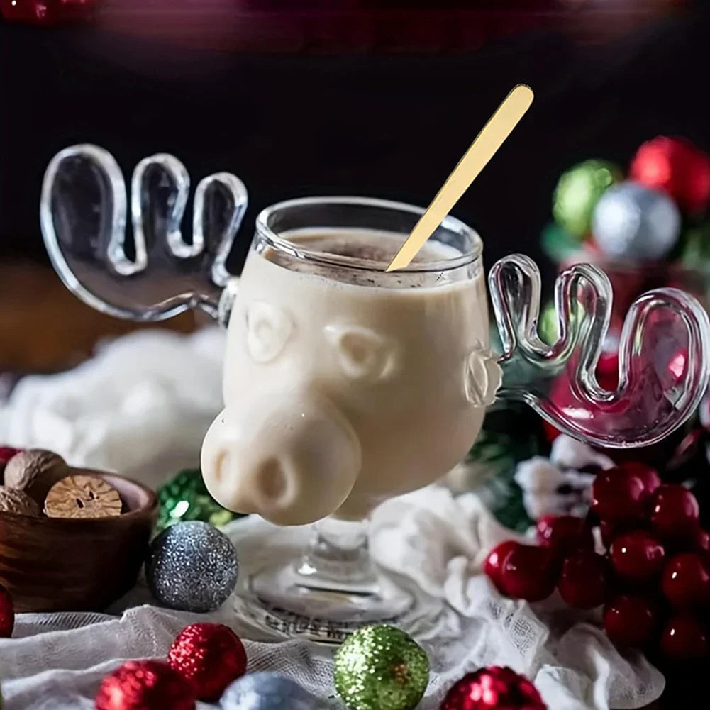 240ml (8oz) Moose Reindeer Glass Mug — Christmas Wine & Cocktail Cup