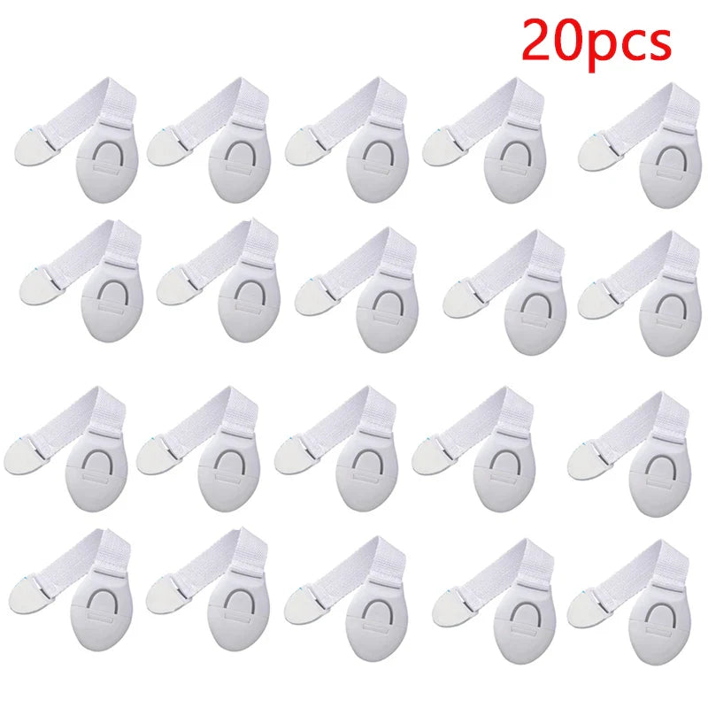 10/20-Pack Baby Safety Drawer and Cabinet Locks - Adjustable Webbing Strap Childproof Latches