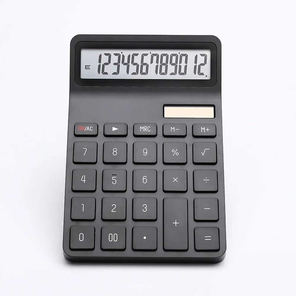 12-Digit Solar Calculator Dual Power (Solar + Coin Battery) — Portable Desktop Calculator for Office, School & Home