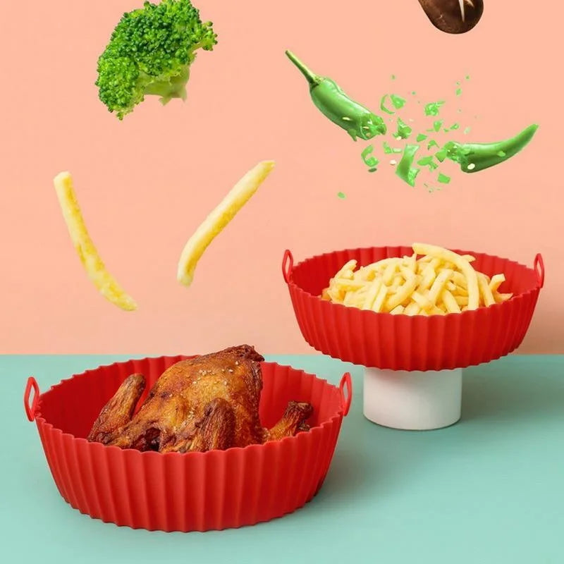 8-Inch Reusable Silicone Air Fryer Liner - Non-Stick Food-Safe Basket Insert