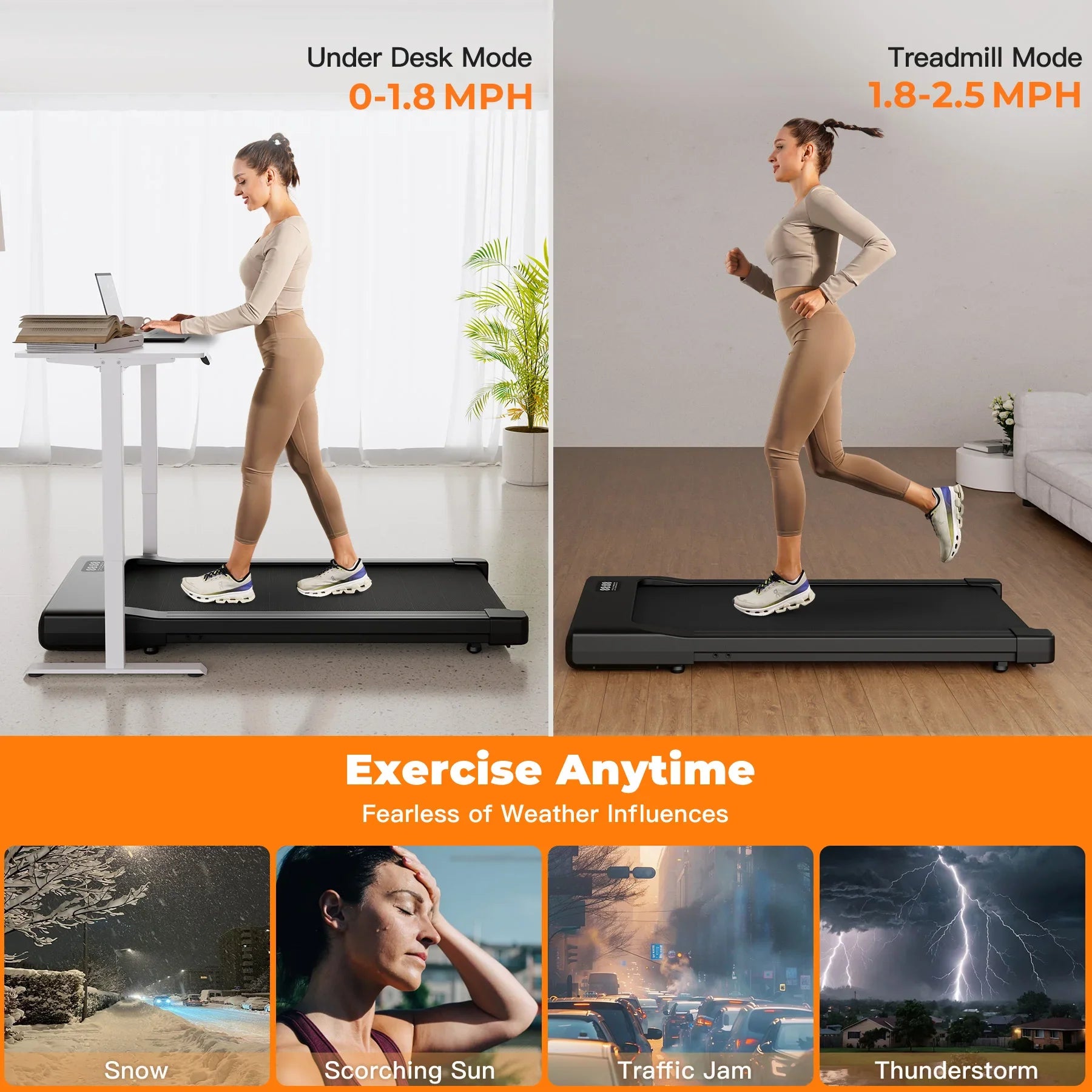 Under-Desk Walking Pad Treadmill 2-in-1 — 2.5HP, Remote & LED Display