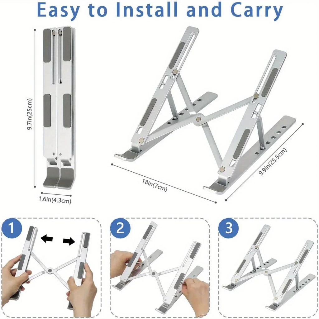 Adjustable Aluminum Laptop Stand – 6-Position Foldable Portable Riser for 8–16-inch (20–41 cm) Laptops with Ventilation & Anti-Slip Pads