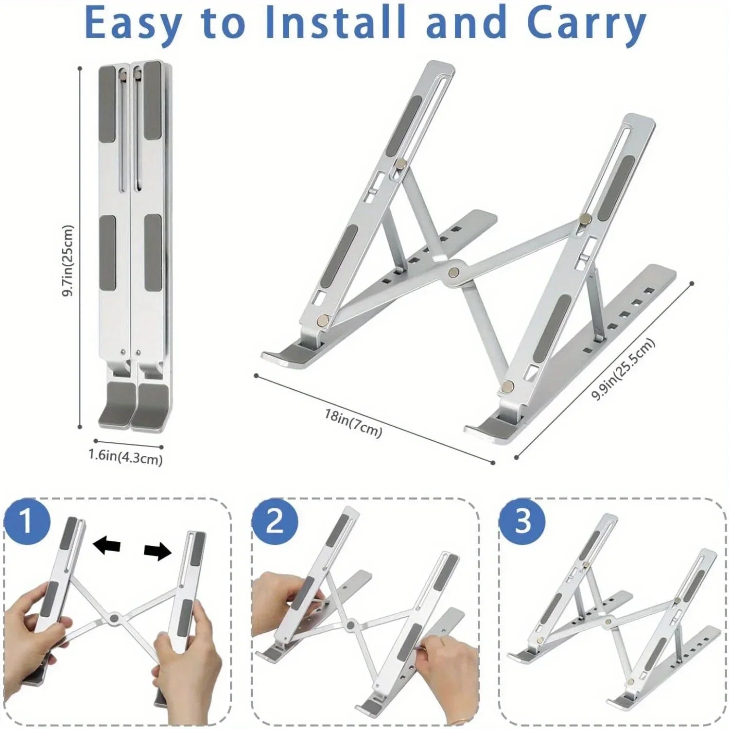 Adjustable Aluminum Laptop Stand – 6-Position Foldable Portable Riser for 8–16-inch (20–41 cm) Laptops with Ventilation & Anti-Slip Pads