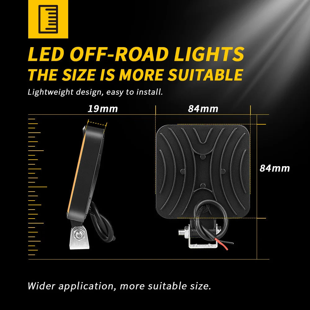 48W 12V LED Work Light 1200LM Spot Beam IP65 Off-Road Light for Jeep Truck SUV ATV