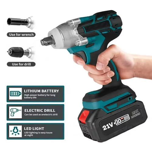 1/2-Inch (12.7mm) Brushless Cordless Impact Wrench 2-in-1 | 520 N·m Torque, LED Work Light, Universal 18–21V Battery Compatible