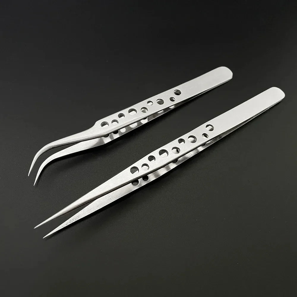 Anti-Static Precision Stainless Steel Tweezers Set - Curved & Straight Tips for Electronics & Phone Repair