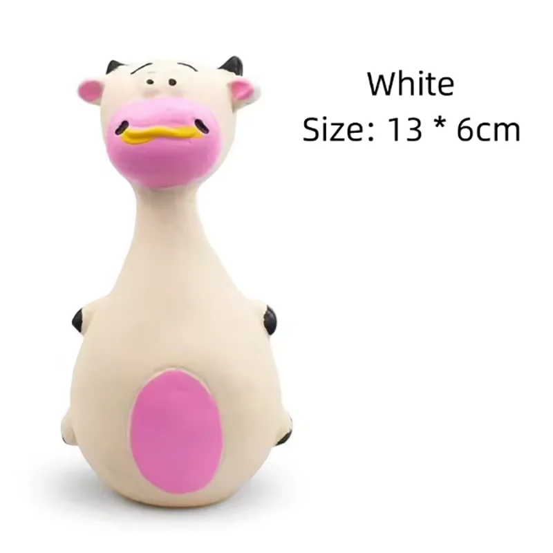 1-Pack Round-Bellied Cartoon Squeaky Dog Toy - Bite-Resistant Latex Rubber, Purple Elephant / White Cow / Brown Options