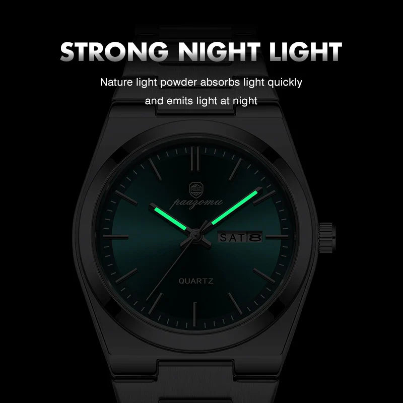 Men's Quartz Stainless Steel Watch 40-44mm Dial, 3ATM Water-Resistant Luminous Chronograph with Date