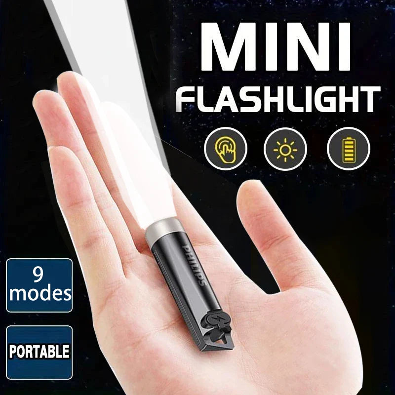 Mini EDC Keychain Flashlight — USB-C, UV, SOS, Waterproof